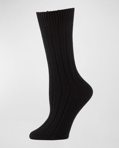 Neiman Marcus Cashmere Ribbed Socks - Black