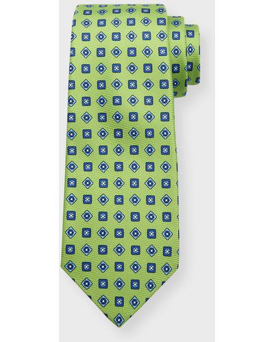 Kiton Silk Square-Print Tie - Green