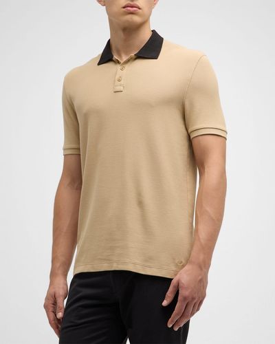 ATM Pique Contrast-Collar Polo Shirt - Natural