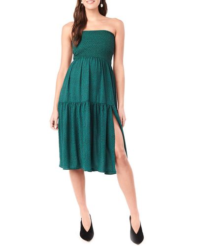 Loyal Hana Maternity Jessie Leopard-print Layered Skirt/dress With Smocking - Green
