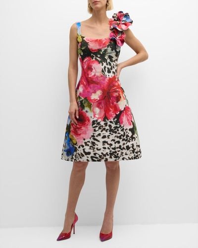 Teri Jon Sleeveless Floral-Print Dress - Red