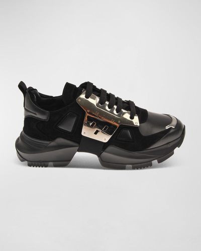 Les Hommes Colorblock Mix-leather Chunky Sneakers - Black