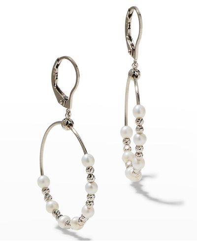 Platinum Born Platinum Pearl Hoop Earrings - White