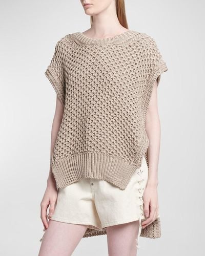 Stella McCartney Textured Cotton Knit Cap-Sleeve Poncho - Natural