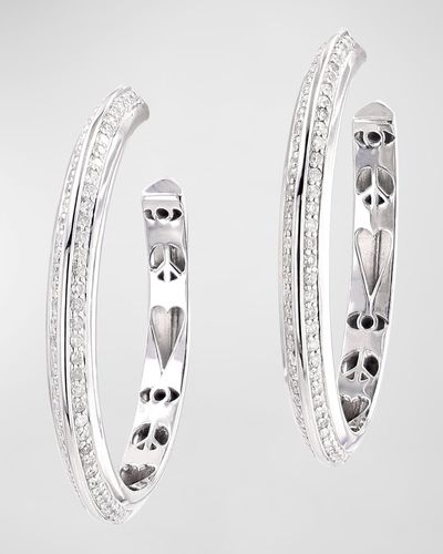 Sheryl Lowe Sterling Silver Diamond Knife Edge And Icon Gallery Hoop Earrings - White