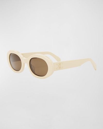 Celine Triomphe Acetate Oval Sunglasses - White