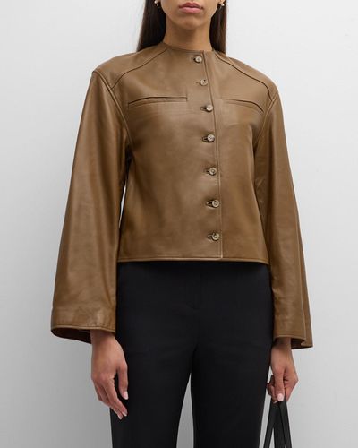 Loulou Studio Brize Single-Breasted Collarless Leather Jacket - Brown