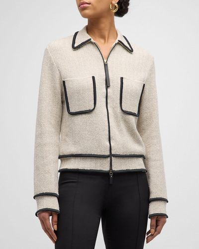 Giorgio Armani Linen Knit Jacket With Contrast Trim - Natural