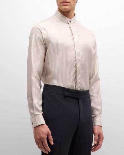 Giorgio Armani Micro-Striped Silk Formal Shirt - Metallic