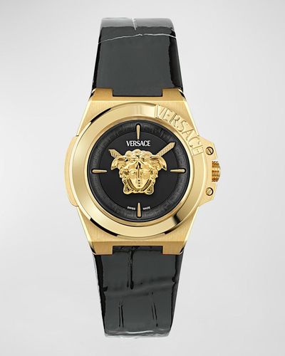 Versace 37Mm Hera Watch With Calf Leather Strap - Metallic