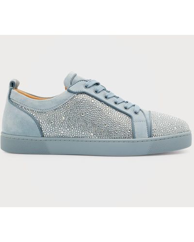 Christian Louboutin Louis Junior Strass Rhinestone Suede Low-Top Sneakers - Blue