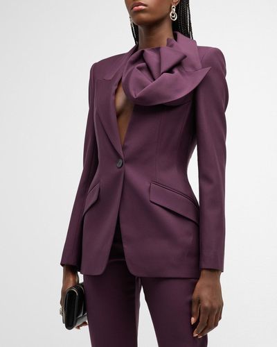 Alexander McQueen Rosette Corsage Single-breasted Blazer Jacket - Purple