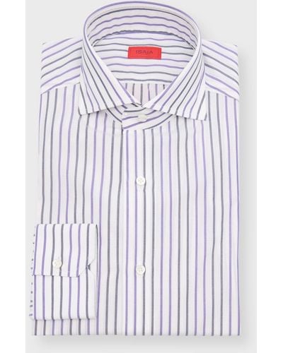 Isaia Cotton Stripe Casual Button-Down Shirt - Blue
