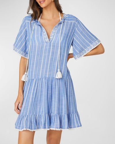 Shoshanna Short-Sleeve Tunic Mini Dress - Blue