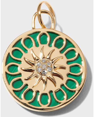 Kastel Jewelry 14k Gold Malachite & Diamond Sun Pendant - Green