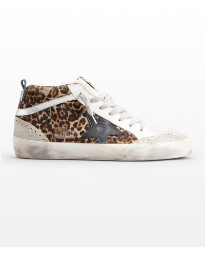Golden Goose Mid Star Leopard-Print Leather Sneakers - White