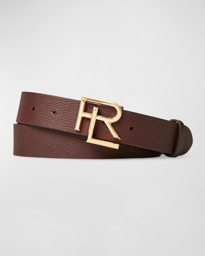 Ralph Lauren Pebbled Calfskin Rl-buckle Belt - Brown