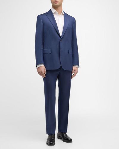 Brioni Wool Herringbone Suit - Blue