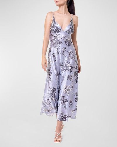 Christine Lingerie Toile Jardin Floral-Print Charmeuse Nightgown - Purple