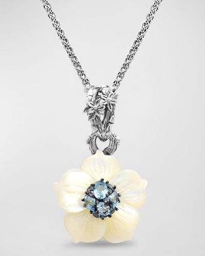 Stephen Dweck Mother-of-pearl Flower With Blue Topaz Pendant - Metallic