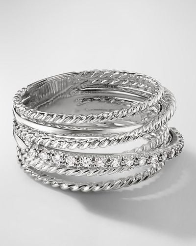 David Yurman Crossover Ring With Pavé Diamonds And Silver, 12mm - Gray