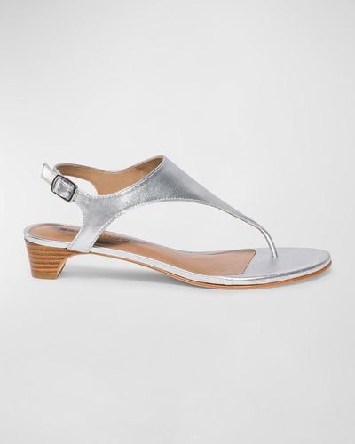 Bernardo Metallic Low-heel Thong Slingback Sandals - White
