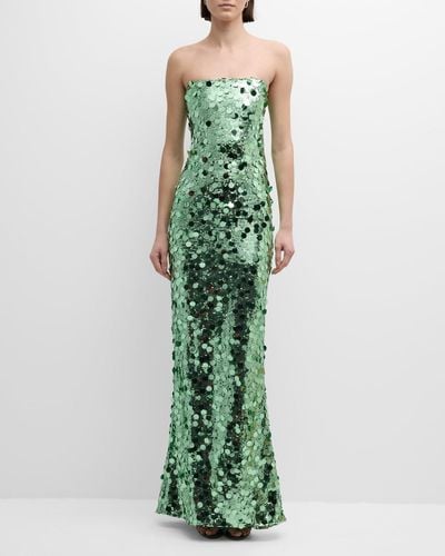 Bronx and Banco Farah Strapless Sequin Column Gown - Green