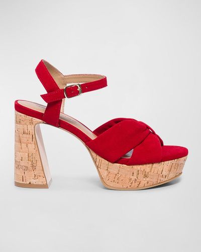 Bernardo Suede Ankle-Strap Platform Sandals - Red