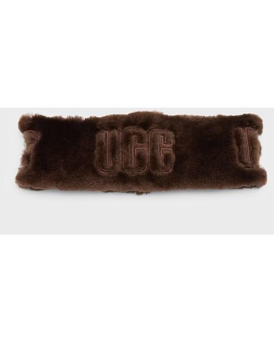 UGG Exposed Logo Sheepskin Headband - Brown