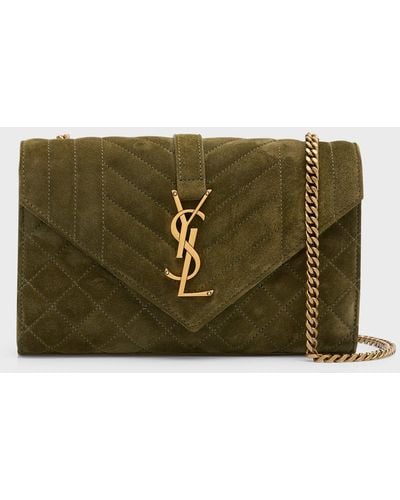 Saint Laurent Envelope Triquilt Small Ysl Shoulder Bag - Green