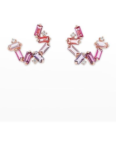 KALAN by Suzanne Kalan 14K Rose Baguette And Diamond Small Spiral Hoop Earrings - Pink