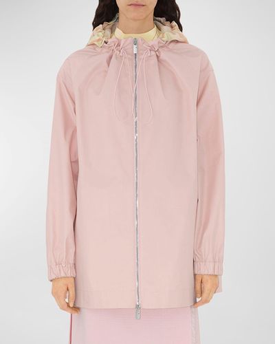 Burberry Cotton Gabardine Hooded Parka Jacket - Pink