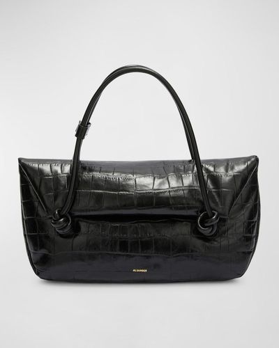 Jil Sander Medium Knot Croc-Print Shoulder Bag - Black
