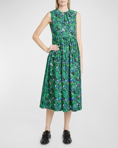Erdem Floral-Print Sleeveless Tiered Midi Dress - Green