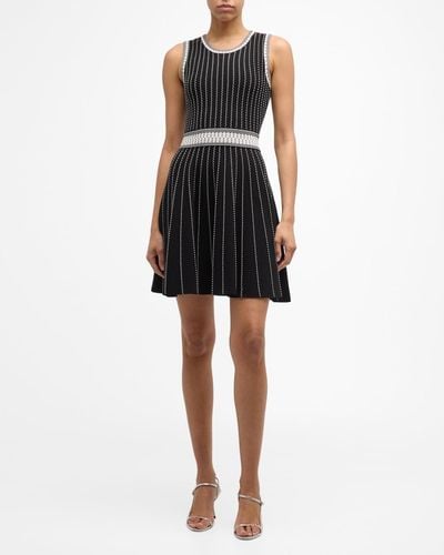MILLY Sleeveless Striped Knit Mini Dress - Black