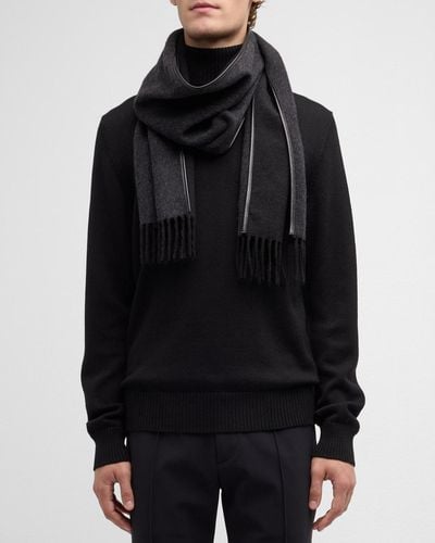 ALONPI Cashmere Scarf With Leather Piping - Black