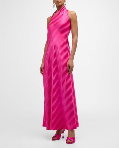 Emporio Armani Striped Satin Halter Gown - Pink