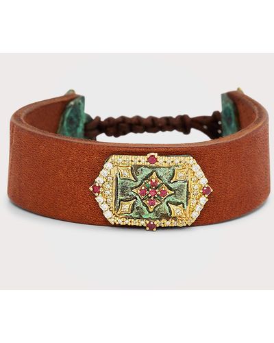 Armenta Multi-stone Art Leather Bracelet - Brown