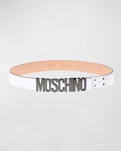 Moschino Logo-Buckle Leather Belt - White