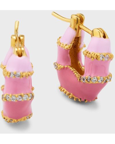 Joanna Laura Constantine Mini Hoop Earrings With Enamel And Stones - Pink