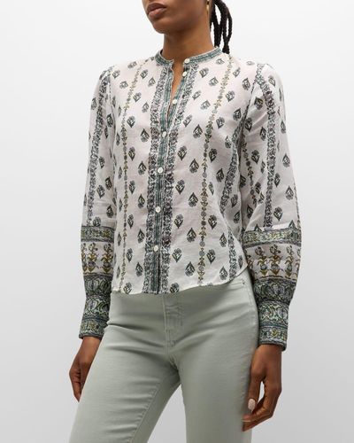 Veronica Beard Thorp Printed Button-Front Blouse - Gray