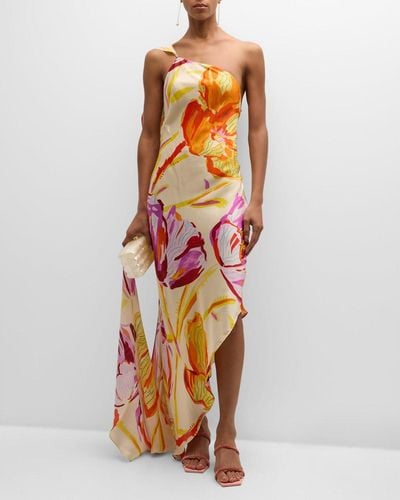 Cult Gaia Trysta Draped High-Low Floral-Print Maxi Dress - Orange
