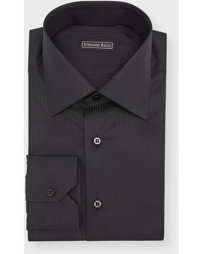 Stefano Ricci Tonal Stripe Dress Shirt - Black