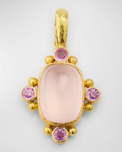 Elizabeth Locke 19K Rose Quartz Pendant With Sapphires - Multicolor