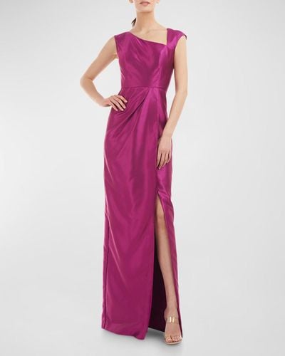 Kay Unger Asymmetric Twill Column Gown - Pink