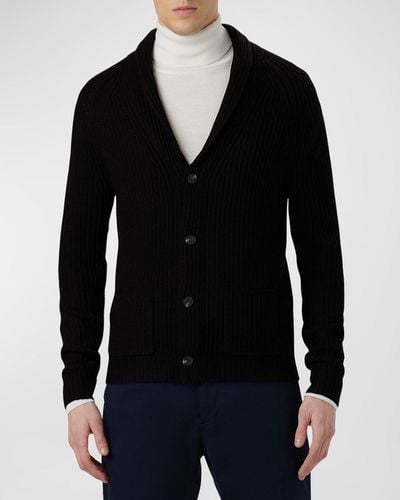 Bugatchi Ribbed Shawl Cardigan Sweater - Black