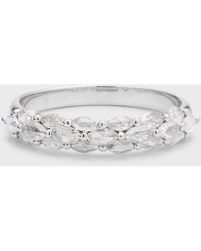 64 Facets 18k White Gold Marquise Diamond Half Eternity Band Ring, Size 6.75 - Gray