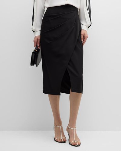 Elie Tahari The Vivienne Pleated Faux-wrap Midi Skirt - Black