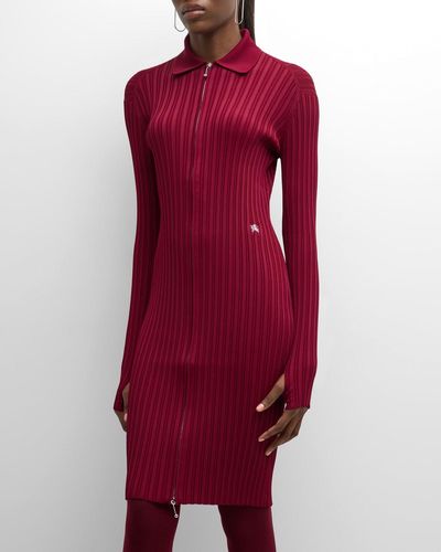 Burberry Ribbed Knit Zip-Up Dress - Red