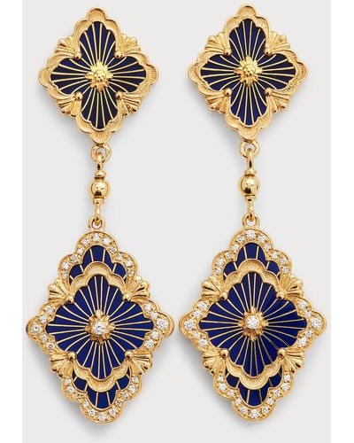 Buccellati Opera Tulle Pendant Earrings In Blue With Diamonds And 18k Yellow Gold